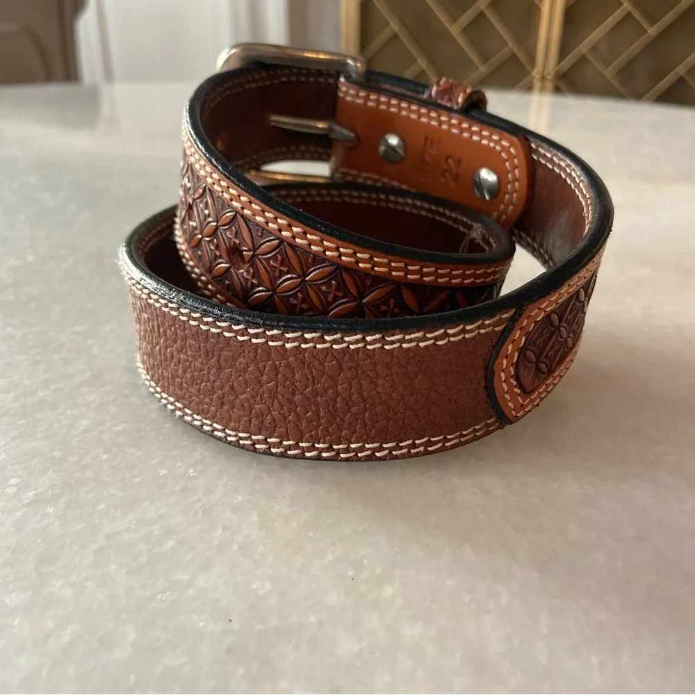 Ranger Belt Company Tooled Brown Leather Western Youth 22 Cowboy Rodeo